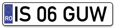 Placuta inmatriculare numar auto  IS-06-GUW, IS 06 GUW, IS06GUW