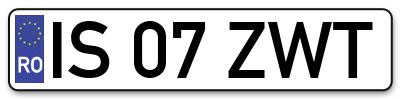 Placuta inmatriculare numar auto  IS-07-ZWT, IS 07 ZWT, IS07ZWT