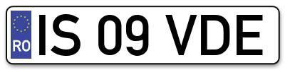 Placuta inmatriculare numar auto  IS-09-VDE, IS 09 VDE, IS09VDE