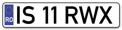 Placuta inmatriculare numar auto  IS-11-RWX, IS 11 RWX, IS11RWX