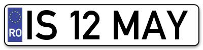 Placuta inmatriculare numar auto  IS-12-MAY, IS 12 MAY, IS12MAY