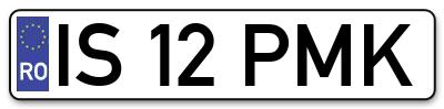 Placuta inmatriculare numar auto  IS-12-PMK, IS 12 PMK, IS12PMK