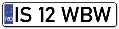 Placuta inmatriculare numar auto  IS-12-WBW, IS 12 WBW, IS12WBW