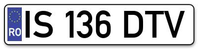 Placuta inmatriculare numar auto  IS-136-DTV, IS 136 DTV, IS136DTV