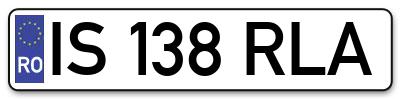 Placuta inmatriculare numar auto  IS-138-RLA, IS 138 RLA, IS138RLA