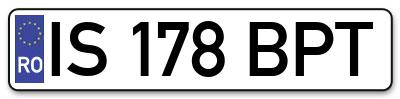 Placuta inmatriculare numar auto  IS-178-BPT, IS 178 BPT, IS178BPT