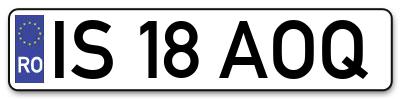 Placuta inmatriculare numar auto  IS-18-AOQ, IS 18 AOQ, IS18AOQ
