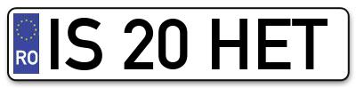 Placuta inmatriculare numar auto  IS-20-HET, IS 20 HET, IS20HET