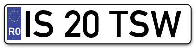 Placuta inmatriculare numar auto  IS-20-TSW, IS 20 TSW, IS20TSW