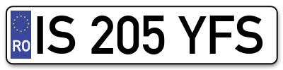 Placuta inmatriculare numar auto  IS-205-YFS, IS 205 YFS, IS205YFS