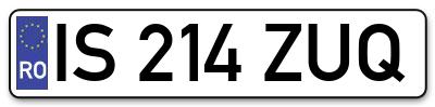 Placuta inmatriculare numar auto  IS-214-ZUQ, IS 214 ZUQ, IS214ZUQ