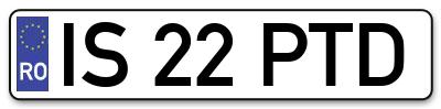 Placuta inmatriculare numar auto  IS-22-PTD, IS 22 PTD, IS22PTD