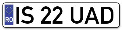 Placuta inmatriculare numar auto  IS-22-UAD, IS 22 UAD, IS22UAD