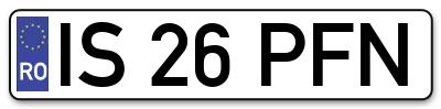 Placuta inmatriculare numar auto  IS-26-PFN, IS 26 PFN, IS26PFN
