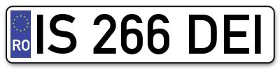 Placuta inmatriculare numar auto  IS-266-DEI, IS 266 DEI, IS266DEI