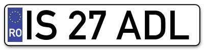 Placuta inmatriculare numar auto  IS-27-ADL, IS 27 ADL, IS27ADL