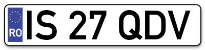 Placuta inmatriculare numar auto  IS-27-QDV, IS 27 QDV, IS27QDV