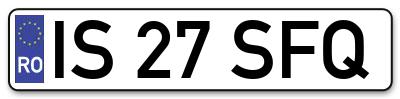Placuta inmatriculare numar auto  IS-27-SFQ, IS 27 SFQ, IS27SFQ