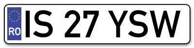 Placuta inmatriculare numar auto  IS-27-YSW, IS 27 YSW, IS27YSW