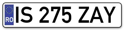 Placuta inmatriculare numar auto  IS-275-ZAY, IS 275 ZAY, IS275ZAY