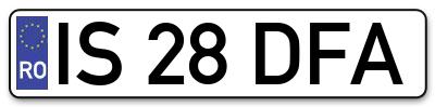 Placuta inmatriculare numar auto  IS-28-DFA, IS 28 DFA, IS28DFA