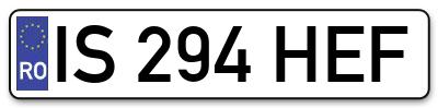 Placuta inmatriculare numar auto  IS-294-HEF, IS 294 HEF, IS294HEF