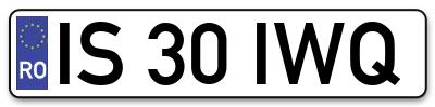 Placuta inmatriculare numar auto  IS-30-IWQ, IS 30 IWQ, IS30IWQ