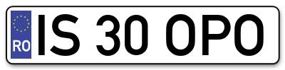 Placuta inmatriculare numar auto  IS-30-OPO, IS 30 OPO, IS30OPO
