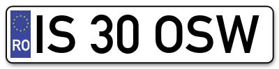 Placuta inmatriculare numar auto  IS-30-OSW, IS 30 OSW, IS30OSW