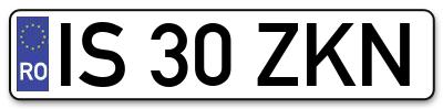 Placuta inmatriculare numar auto  IS-30-ZKN, IS 30 ZKN, IS30ZKN