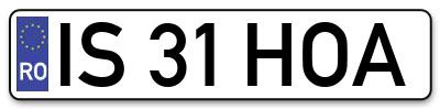 Placuta inmatriculare numar auto  IS-31-HOA, IS 31 HOA, IS31HOA