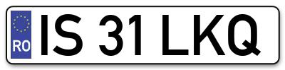 Placuta inmatriculare numar auto  IS-31-LKQ, IS 31 LKQ, IS31LKQ