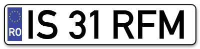 Placuta inmatriculare numar auto  IS-31-RFM, IS 31 RFM, IS31RFM