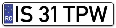 Placuta inmatriculare numar auto  IS-31-TPW, IS 31 TPW, IS31TPW