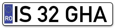 Placuta inmatriculare numar auto  IS-32-GHA, IS 32 GHA, IS32GHA