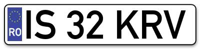 Placuta inmatriculare numar auto  IS-32-KRV, IS 32 KRV, IS32KRV