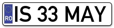 Placuta inmatriculare numar auto  IS-33-MAY, IS 33 MAY, IS33MAY