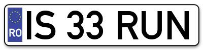 Placuta inmatriculare numar auto  IS-33-RUN, IS 33 RUN, IS33RUN