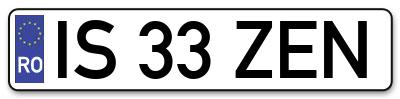 Placuta inmatriculare numar auto  IS-33-ZEN, IS 33 ZEN, IS33ZEN