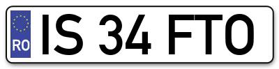 Placuta inmatriculare numar auto  IS-34-FTO, IS 34 FTO, IS34FTO