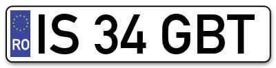 Placuta inmatriculare numar auto  IS-34-GBT, IS 34 GBT, IS34GBT