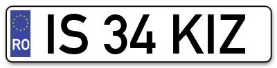Placuta inmatriculare numar auto  IS-34-KIZ, IS 34 KIZ, IS34KIZ