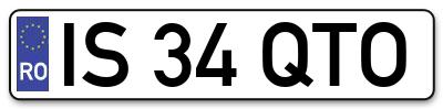 Placuta inmatriculare numar auto  IS-34-QTO, IS 34 QTO, IS34QTO
