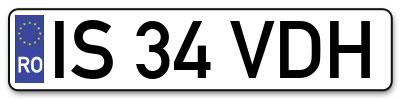 Placuta inmatriculare numar auto  IS-34-VDH, IS 34 VDH, IS34VDH