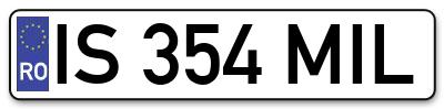 Placuta inmatriculare numar auto  IS-354-MIL, IS 354 MIL, IS354MIL