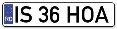 Placuta inmatriculare numar auto  IS-36-HOA, IS 36 HOA, IS36HOA
