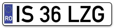 Placuta inmatriculare numar auto  IS-36-LZG, IS 36 LZG, IS36LZG