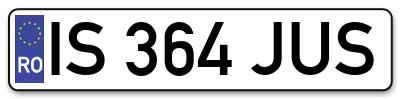 Placuta inmatriculare numar auto  IS-364-JUS, IS 364 JUS, IS364JUS