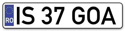Placuta inmatriculare numar auto  IS-37-GOA, IS 37 GOA, IS37GOA