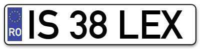 Placuta inmatriculare numar auto  IS-38-LEX, IS 38 LEX, IS38LEX